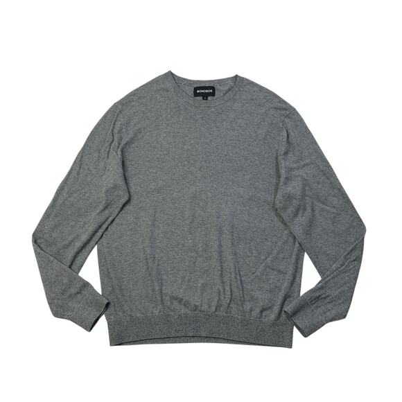 Bonobos Sweater Mens L Large Grey SLIM Fit Crew Neck Cotton Blend Knit Pullover - Picture 1 of 10